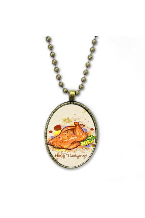 thanksgiving day turkey pattern necklace vintage chain bead pendant jewelry collection