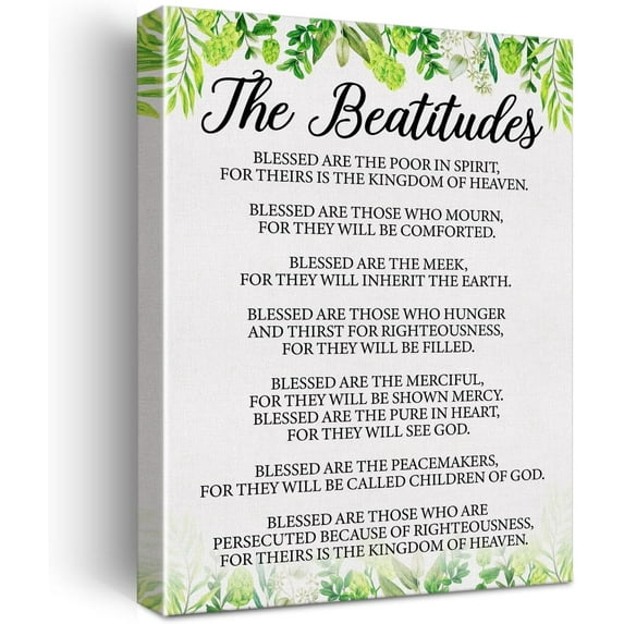 the Beatitudes Scripture Sign Canvas Home Wall Art Decor Bible Verse Painting Poster Framed Ready to Hang 12x15 Christian