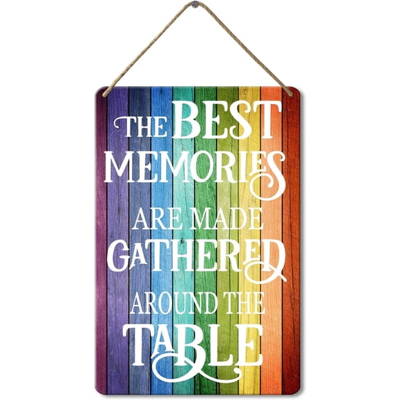 the Best Memories Are Made Gathered At The Table Metalen Hanging Wall Sign, 8x12 Inch