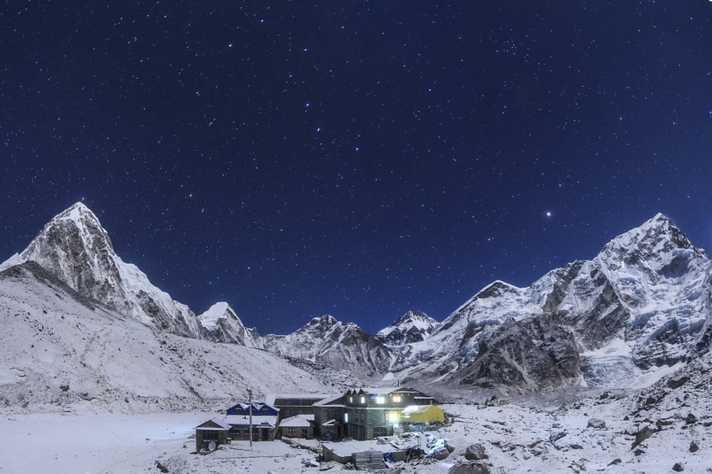 the Big Dipper rise above the Himalayas and the Gorak Shep settlement in Nepal Canvas Art - Jeff DaiStocktrek Images (34 x 23)