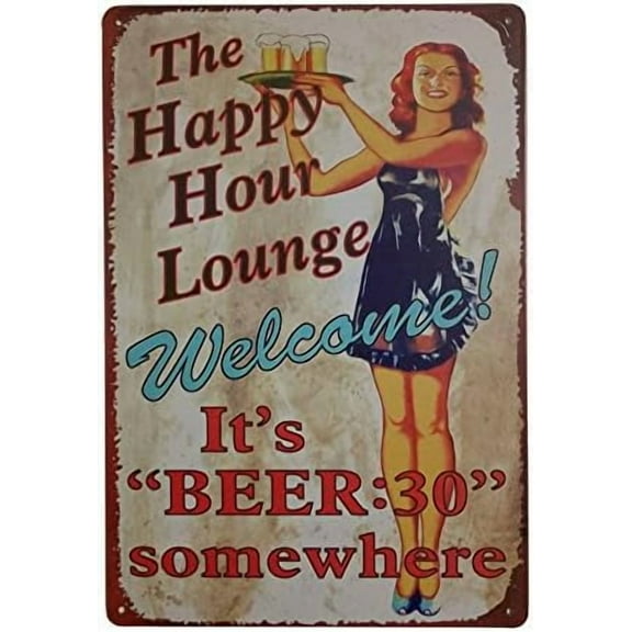 the Happy Hour Lounge Welcome! It's Beer Retro Vintage Decor Metal Tin Sign 12 X 8 Inches