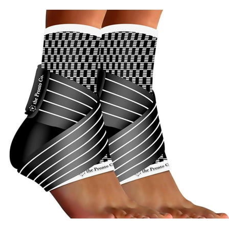 the Pronto Co. Ankle Brace - Compression Sleeve & Adjustable Strap, for Plantar Fasciitis Relief, Ankle Support & Protection, 2 Pack (Black/White)