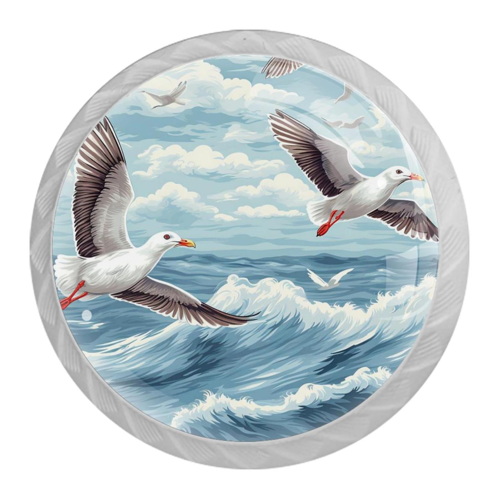 the Sea and Seagulls Round Crystal Cabinet Knobs - 35mm Glass Pulls for ...