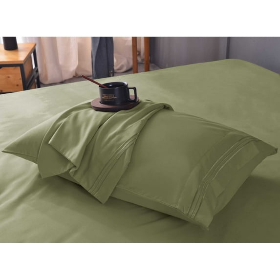 the Season Essentials Set of 2 King-Queen Pillowcases for Bamboo Based Sheet Sets, Sage/Green, King Pillowcases (Set of 2)