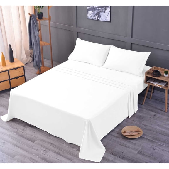 the Season Essentials Wrinkle Free Sheet Sets with Deep Pockets & Stain Resistant, 4 pc, 1800 Thread Count Bamboo Based, White, Full