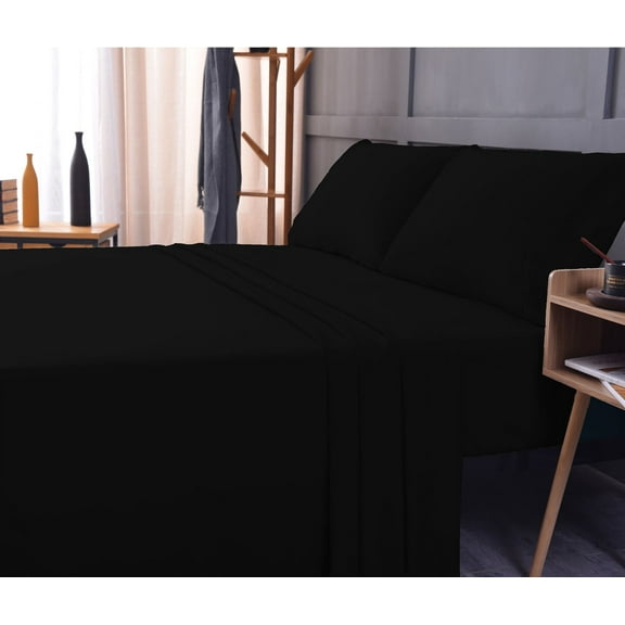 the Season Essentials Wrinkle Free Sheet Sets with Deep Pockets &amp; Stain Resistant, 1800 Thread Count Bamboo Based, Black, Queen