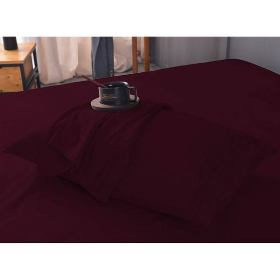 the Season Essentials Wrinkle Free Sheet Sets with Deep Pockets & Stain Resistant, 1800 Thread Count Bamboo Based, Eggplant, Full