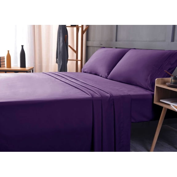 the Season Essentials Wrinkle Free Sheet Sets with Deep Pockets &amp; Stain Resistant, 1800 Thread Count Bamboo Based, Purple, California King
