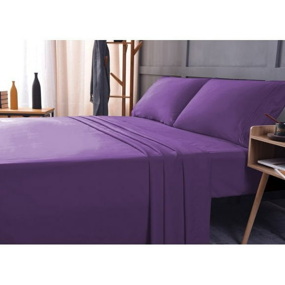 The Season Essentials Wrinkle Free Sheet Sets with Deep Pockets & Stain Resistant, 4 pc, 1800 Thread Count Based – Violet, Full