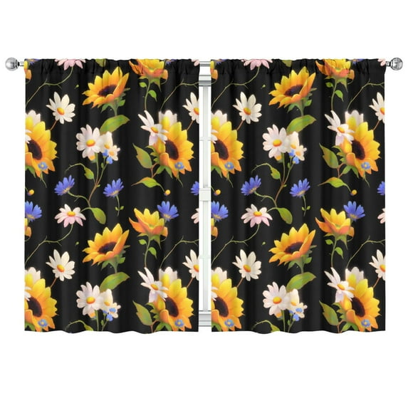 the Small Daisy Sunflower Is Black Curtains-blackout Curtains Bedroom Decor Living Room Darkening Grommet Window Drapes 2 Panels Set 41"x63"