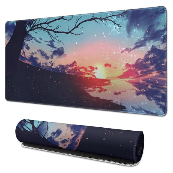 the Sunset By the Sea mousepad Gamingwaterproof,rubber+multispandexnon Slip Gaming Mouse PadDesk Pad for Office Home Game 31.5x15.7inches