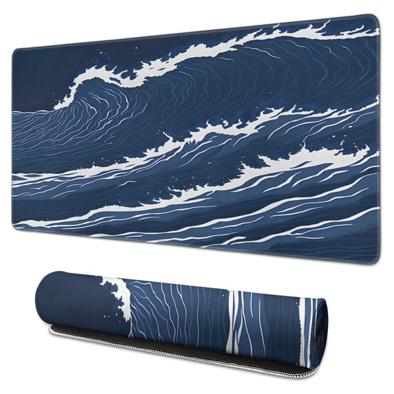 the Surging Waves mousepad Gamingwaterproof,rubber+multispandexnon Slip Gaming Mouse PadDesk Pad for Office Home Game 31.5x15.7inches