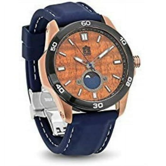 "the castaway" hawaiian koa wood watch (47 mm diameter, copper and blue silicone band)