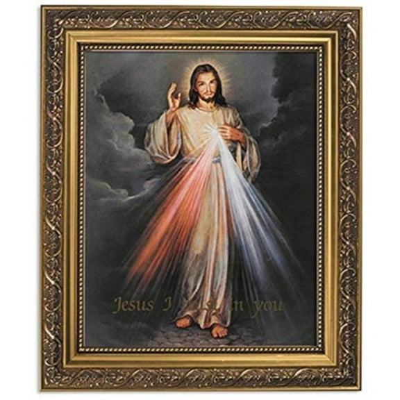 Gerffert The Divine Mercy Jesus Christ Print in 13 Inch Gold Finish Frame