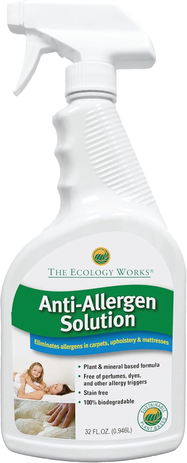 The Ecology Works- Plant-Based Dog & Cat Allergy Spray, Dander Remover & Dust Mite Waste Reducer for Relief from Allergies - Cleans Home, Bedding & Furniture Naturally, Fragrance-Free (32 oz)