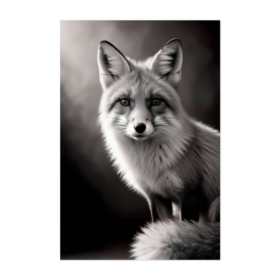 the fox 01 - Photography Fox Wildlife Black and White Animal Nature Portrait Forest Unframed Wall Art Print 4 x 6 inches
