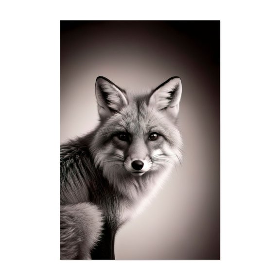 the fox - Photography Fox Wildlife Animal Black and White Nature Portrait Woodland Unframed Wall Art Print 4 x 6 inches