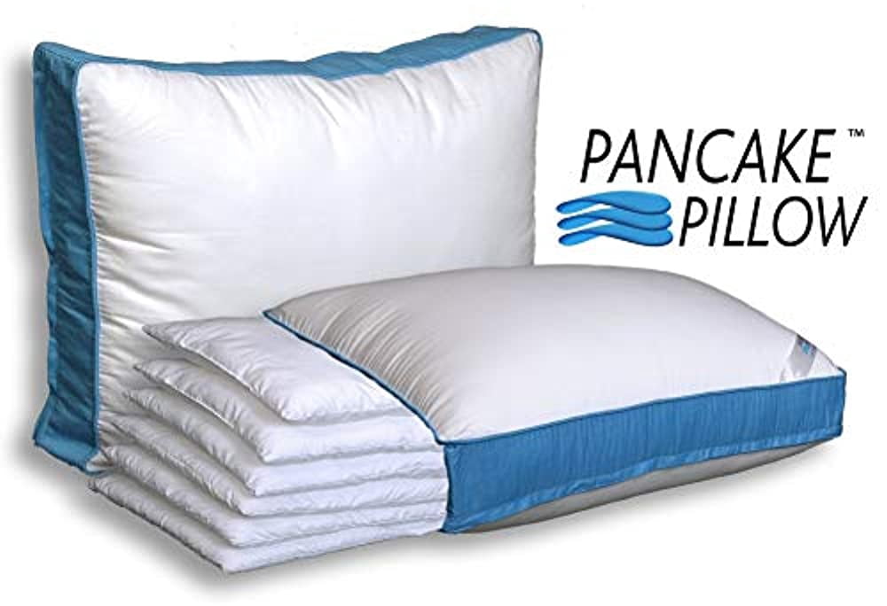 Pancake Pillow - The Original  Adjustable Layer Pillow. Cooling Microfiber Cover.  Queen Size.