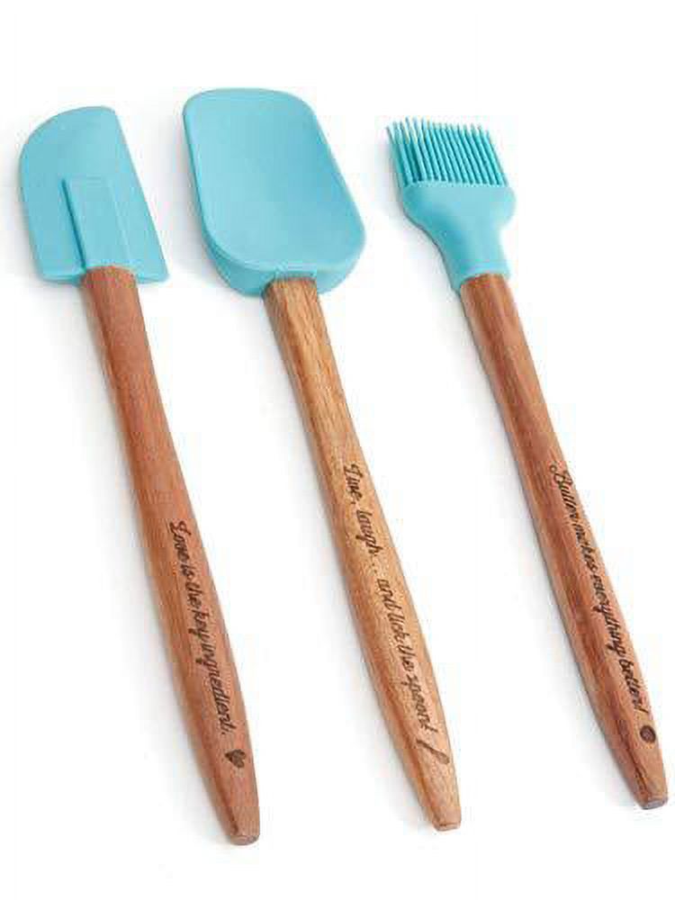 The Pioneer Woman Cowboy Rustic 3-Piece Silicone Head Utensil Set with Acacia Wood Handle, Turquoise/Blue - image 1 of 3