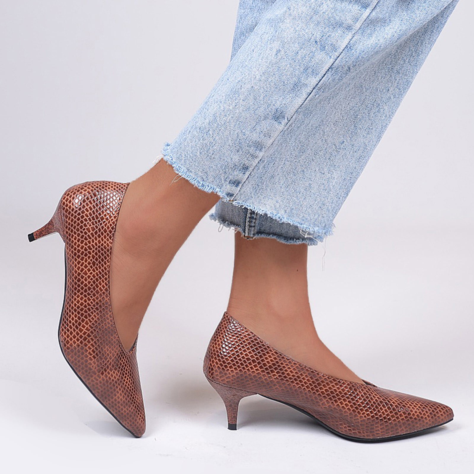 Women Pump Slip On Pointed Toe Kitten Heel Office Work Shoes Fashion  Stilettos | eBay