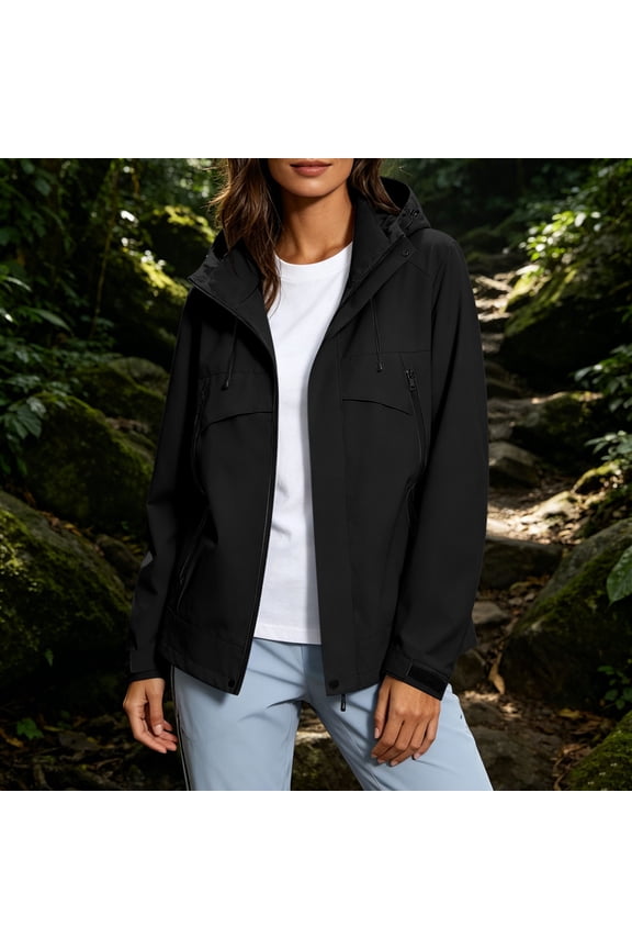Long Sleeve Fall Jackets for Women Solid Color Windbreaker with Hood Lightweight Spring Coat for Outdoor Cycling Hiking , Black S