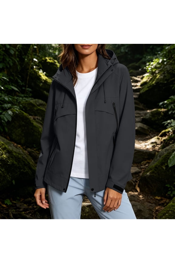 Long Sleeve Fall Jackets for Women Solid Color Windbreaker with Hood Lightweight Spring Coat for Outdoor Cycling Hiking , Dark Gray 4XL