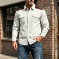 thumbnail image 1 of thefmos Men's Plus Size Long Sleeve Corduroy Shacket Fall Winter Casual Button Down Shirt Classic Collared Work Outfits Tops, White XL, 1 of 9