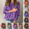 thumbnail image 1 of thefmos Women Plus Size Fall Winter Long Sleeve Knitted Button Sweater Tops Casual Pullover Solid Basic Crewneck Blouses Fashion Clothes, Purple M, 1 of 9