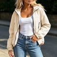 thumbnail image 1 of thefmos Women Plus Size Fall Winter Spring Long Sleeve Zipper Hooded Windbreaker Jacket Casual Basic Outerwear Lightweight Coats for Daily Travel, Beige XL, 1 of 7