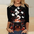 thumbnail image 1 of thefmos Women's 3/4 Sleeve Halloween Print T-Shirt Casual Loose Fit Spooky Season Round Neck Graphic Tops Fashion Fall Outfit, Black M, 1 of 5