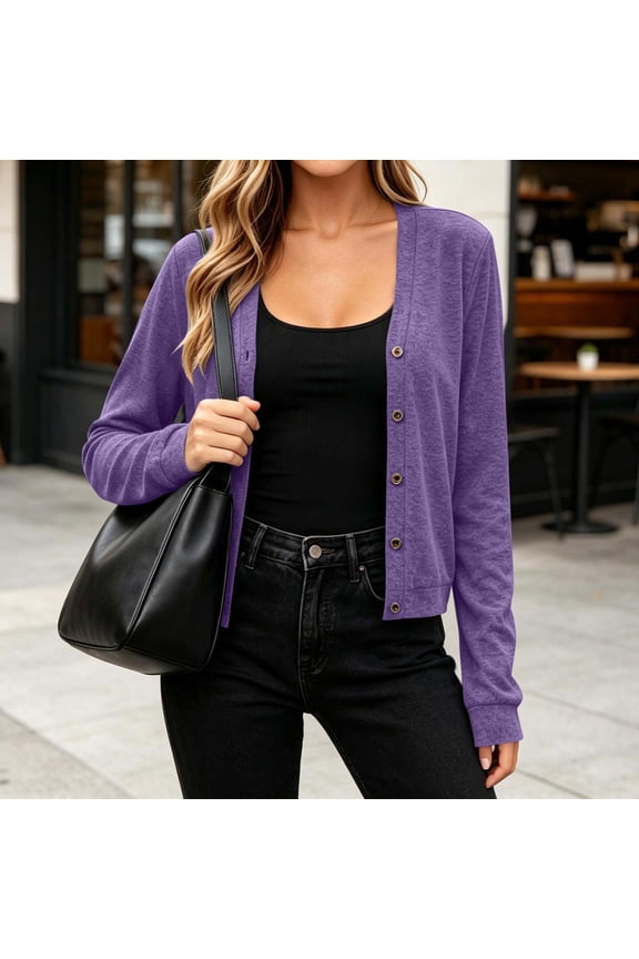 Women's Button Front Long Sleeve Cardigan Loose Fit Solid Color Casual Top Fashion Fall Spring Outfit, Navy XL