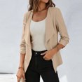 thumbnail image 1 of thefmos Women's Collared Button Front Jacket 3/4 Sleeve Solid Color Casual Coat Casual Fashion Fall Spring Outfit, Khaki L, 1 of 6