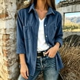 thumbnail image 1 of thefmos Women's Collared Long Sleeve Shirt Jacket with Chest Pockets Button Down Solid Color Casual Shacket Fashion Fall Spring Outfit, Navy S, 1 of 7