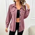 thumbnail image 1 of thefmos Women's Collared Long Sleeve Shirt Jacket with Chest Pockets Button Down Solid Color Casual Shacket Fashion Fall Spring Outfit, Pink M, 1 of 7
