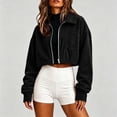 thumbnail image 1 of thefmos Women's Collared Zip Up Cropped Corduroy Jacket with Chest Pocket Solid Color Casual Coat Trendy Fall Winter Clothes, Black M, 1 of 5