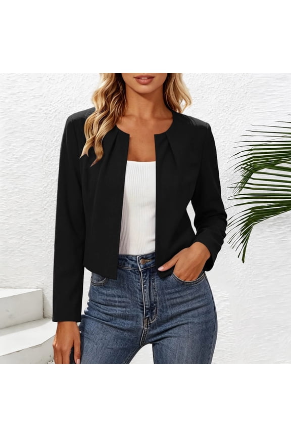Women's Fall Winter Long Sleeve Open Front Blazer Solid Slim Casual Blazer Work Office Dressy Trendy Jackets for Women Vacation Fashion Clothes, Black XL