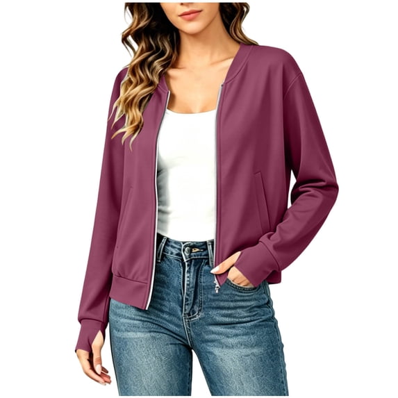 thefmos Women's Fall Winter Long Sleeve Zip Up Blazer Jackets Open Front Casual Solid Tops Dressy Work Office Trendy Outerwear Fashion Clothes, Purple 2XL