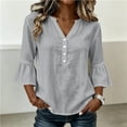 thumbnail image 1 of thefmos Women's Fall Winter V Neck 3/4 Sleeve Blouses Ruffle Button Down Casual Solid Tops Loose Pullover Sweater Shirts for Work Travel, Gray L, 1 of 8