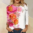 thumbnail image 1 of thefmos Women's Floral Print Pullover Top Casual Round Neck Long Sleeve Blouse Fashion Fall Spring Everyday Outfit, Red 5XL, 1 of 5