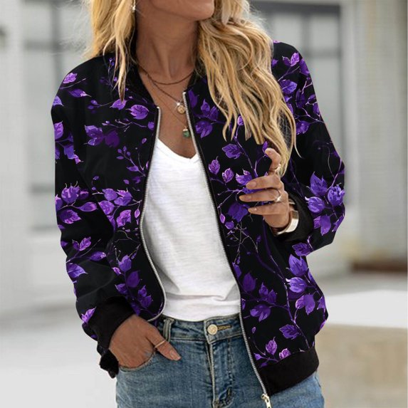 thefmos Women's Full Zip Long Sleeve Printed Jacket Loose Fit Casual Outerwear Fashion Spring Fall Outfit, Multicolor XL