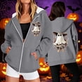 thumbnail image 1 of thefmos Women's Hooded Zip Up Long Sleeve Halloween Print Jacket with Pocket Solid Color Casual Outerwear Fashion Fall Winter Outfit, Gray 3XL, 1 of 8