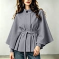 thumbnail image 1 of thefmos Women's Long Sleeve Poncho Coat Mock Neck Casual Solid Color Fashion Belted Business Jacket Outerwear Fall Winter Outfit, Gray XL, 1 of 5