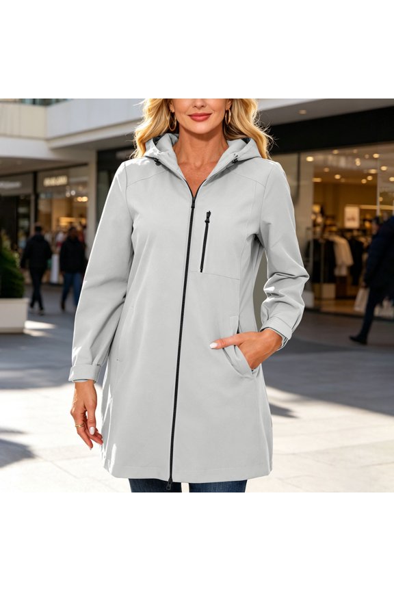 Women's Long Sleeves Solid Color Jacket Hooded Zip Up Windbreaker Jacket for Women Fall Winter Hiking Cycling Camping Outfit, Gray 2XL