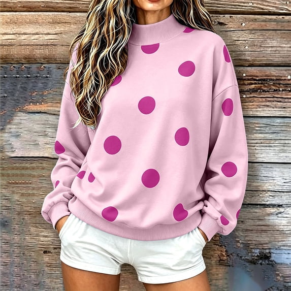 thefmos Women's Mock Neck Fleece Polka Dot Pullover Sweatshirt Ribbed Cuffs Long Sleeve Casual Cozy Top Fashion Fall Winter Outfit, Purple 2XL
