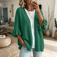 thumbnail image 1 of thefmos Women's Open Front Long Sleeve Knit Cardigan Ruffle Sleeves Solid Color Casual Outerwear Fashion Spring Fall Outfit, Green S, 1 of 6