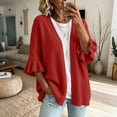 thumbnail image 1 of thefmos Women's Open Front Long Sleeve Knit Cardigan Ruffle Sleeves Solid Color Casual Outerwear Fashion Spring Fall Outfit, Red 2XL, 1 of 6