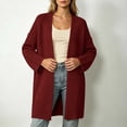 thumbnail image 1 of thefmos Women's Open Front Long Sleeve Knit Cardigan Solid Color Casual Loose Fit Outerwear Trendy Fall Winter Outfit, Wine 2XL, 1 of 7