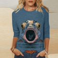thumbnail image 1 of thefmos Women's Round Neck Animal Print Blouse 3/4 Sleeve Solid Color Casual Pullover Tops Fashion Spring Fall Outfit, Multicolor 5XL, 1 of 5