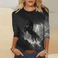 thumbnail image 1 of thefmos Women's Round Neck Animal Print Blouse 3/4 Sleeve Solid Color Casual Pullover Tops Fashion Spring Fall Outfit, Multicolor S, 1 of 5