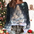 thumbnail image 1 of thefmos Women's Round Neck Christmas Print Knit Pullover Sweater Casual Long Sleeve Top Fashion Fall Winter Outfit, Black L, 1 of 5